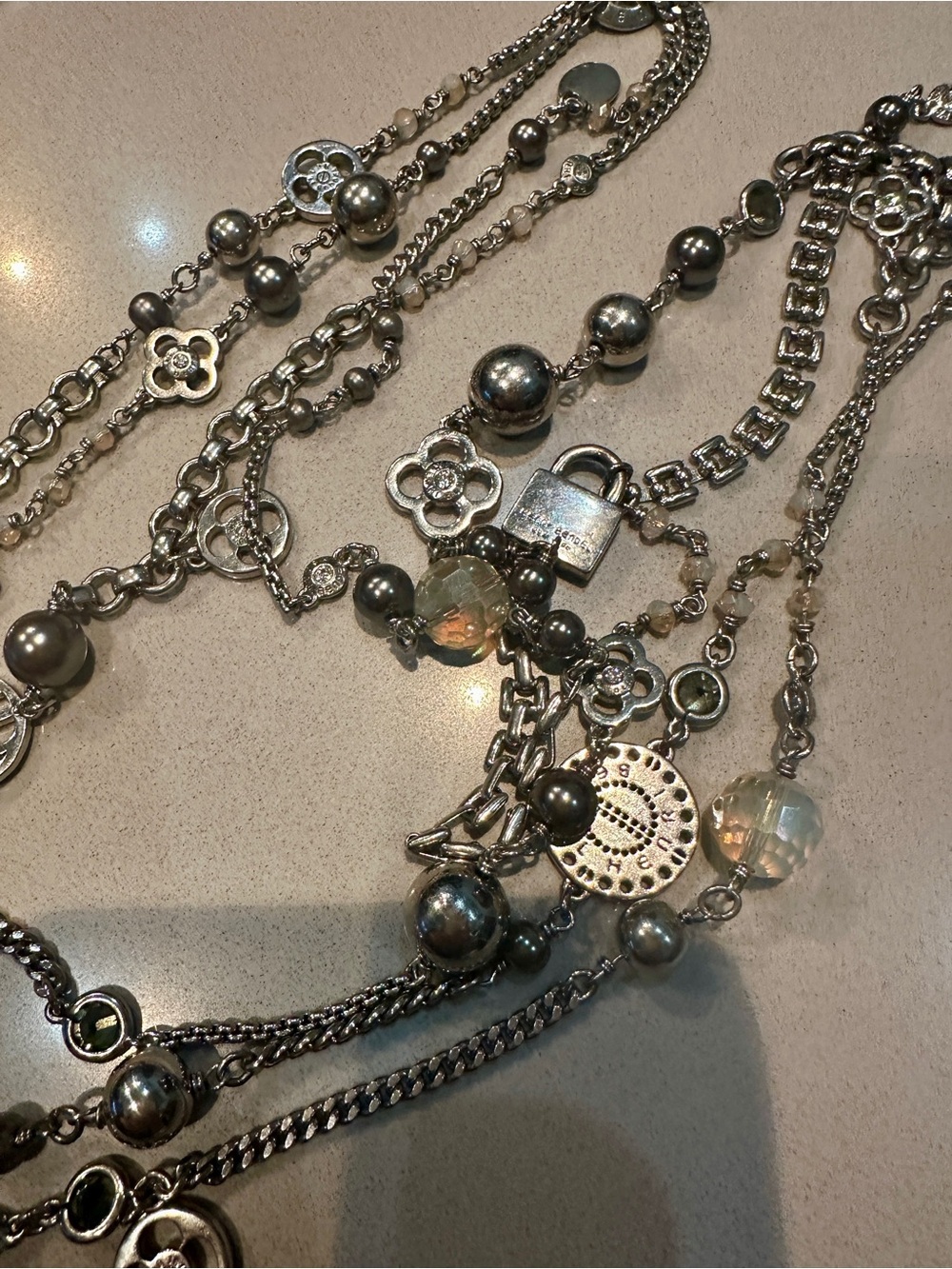 RARE henri bendel Layered Silver-Tone Multi-Chain Necklace with Charm Accents - Picture 4 of 6